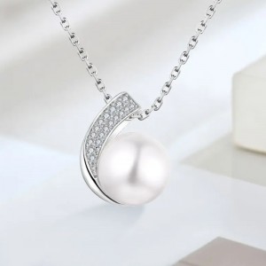 Hongde 925 Sterling Silver with Diamonds and Pearls Ring&Necklace Customized Necklace Ring Set