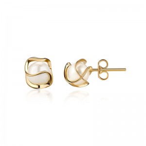 Hongde 18K Gold Plated Caged Pearl Stud Earrings, 4MM