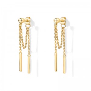 Hongde 18K Gold Plated 925Sterling Silver Dangling Chain Studs Cubic Zirconia Ball Threader Earscapes Earrings