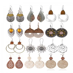 Hongde Boho Vintage Geometric Round Earrings Wooden Leather Earrings Ethnic Style Vintage Sunflower Earrings Christmas Earrings for Women