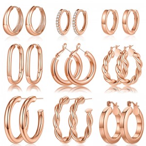Hongde 14K Real Gold Plated Chunky Hoop Earrings for Women