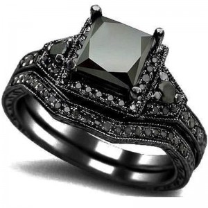 Hongde Black Onyx Princess Cut Anniversary Wedding Bridal Ring Diamond for woman for man