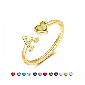 Hongde Initial Rings for Women 14KGold Plated Birthstone Rings ,Adjustable Size5-10