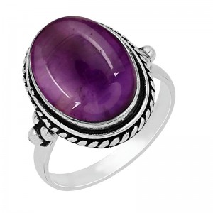 Hongde Mystic Amethyst Sterling Ring 925 Sterling Silver Plated Handmade Statement Rings For Women Southwest Bohemian Birthstone Ring Jewelry