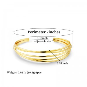 Hongde Classic simple multi-layer silver-gold plated open bracelet