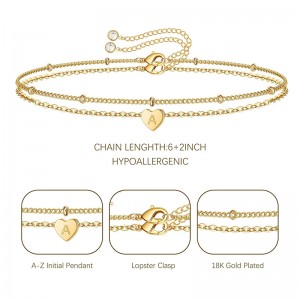 Hongde Golden Heart bracelet 18K Gold Plated Letter A-Z Initial Bracelet Heart Bracelet Stacks
