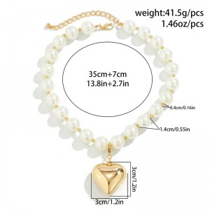 Hongde Heart Necklaces for Women Gold Chunky Heart Necklace Pearl Beads Choker Necklaces Y2k Necklace Trendy Jewelry Accessories Gifts