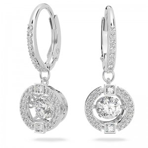 Crystal Dance Silver Hoop Earrings SWAROVSKI Sparkling Dance Necklace and Earrings Jewelry Collection, Rhodium Finish, Blue Crystals, Clear Crystals