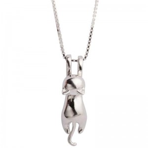 Silver Cat Charm Necklace S.Leaf Sterling Silver Cat for Women Cat Jewelry for Women Cat Accessories for Women Cat Mom Lover Lady Themed Gifts Cute Silver Kitten Jewelry Birthday Gifts for Women