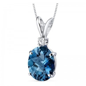 Elegant Blue Gemstone Pendant 14K White Gold Gemstone Oval 10x8mm, December Birthstone Necklace