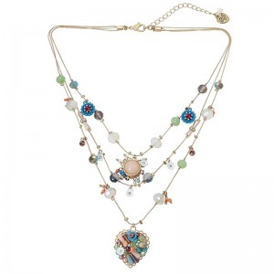 Boho Bloom Multi-Layer Heart Pendant Necklace