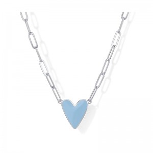 14K Gold Plated Heart Enamel Pendant Necklace for Women Love Paperclip Chain Necklaces Blue Pink Purple White Enamel Heart Pendants