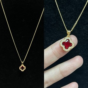 Radiant Ruby Blossom Gold-Plated Flower Necklace with Sparkling Clear Accents