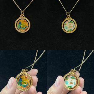 Reversible Customised Pattern Pendant Gold Plated Long Necklace