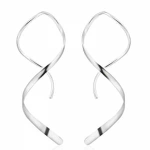 Handmade 925 Sterling Silver Spiral Threader Earrings Hypoallergenic Twisted Curved Drop Dangle Earrings Pull Through Earrings for Women Trendy Fashion-Silver