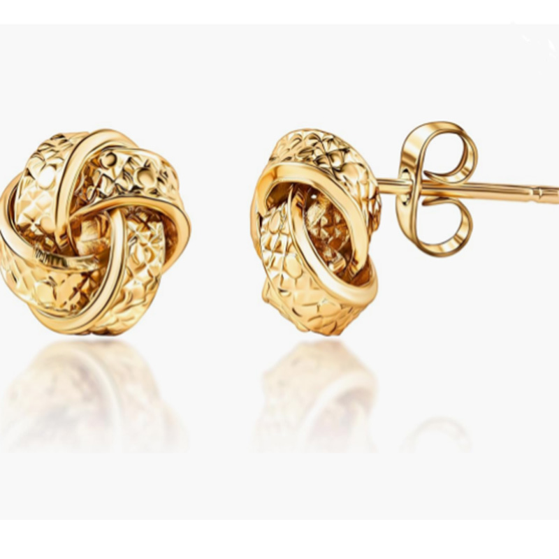 Luxury 18K Gold Interwoven Knot Stud Earrings – Classic & Elegant Textured Design for Timeless Sophistication