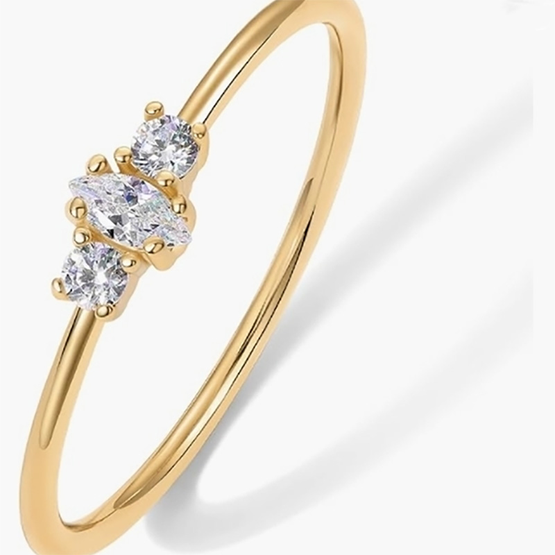 Elegant 18K Gold-Plated 925 Sterling Silver Ring with Marquise and Round-Cut Cubic Zirconia Stones – Minimalist Stacking Engagement Band