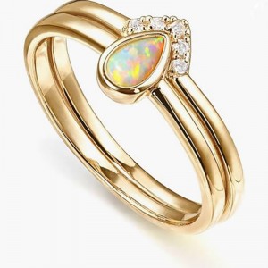 Elegant 18K Gold-Plated Stackable Teardrop Opal Ring Set with Micro-Pavé Zirconia Accents – Timeless Luxury Jewelry for Women