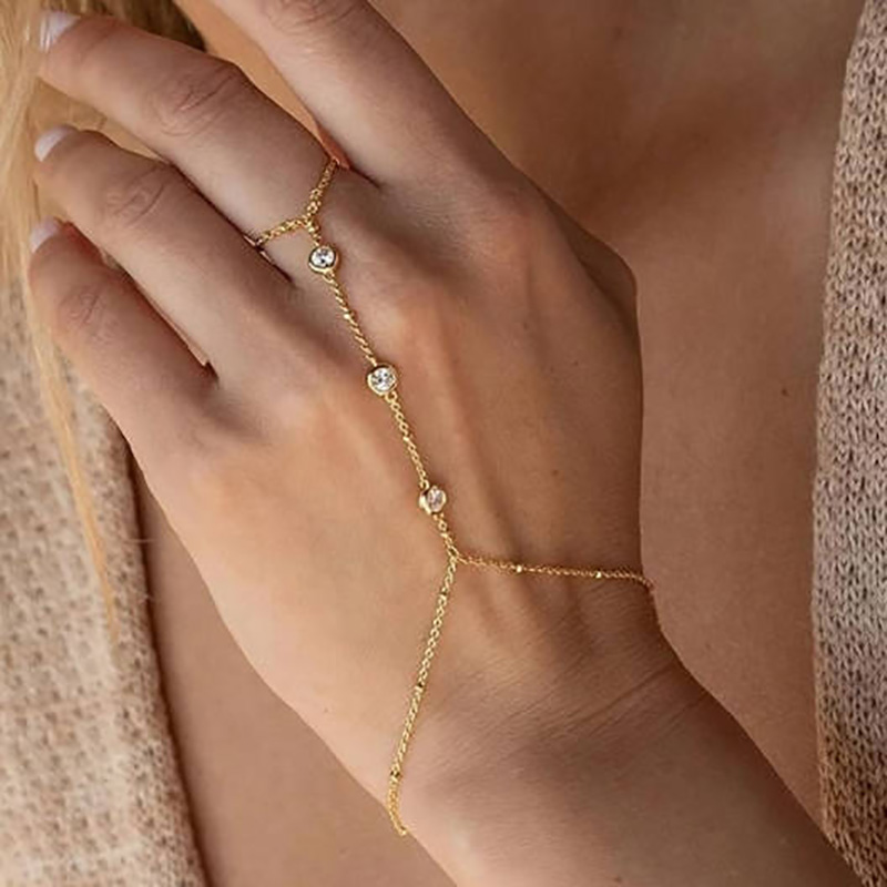 Elegant Gold-Plated Hand Chain with Clear Cubic Zirconia Stones for Weddings, Parties, and Special Occasions